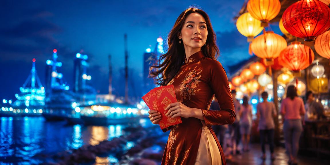 Chợ đêm Đà Nẵng rực rỡ với không khí nhận thưởng đỏ phong bì