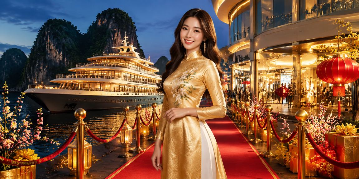 Phụ nữ mặc áo dài tại vịnh Hạ Long tượng trưng cho nét đẹp văn hóa Việt gắn liền với giải trí hiện đại